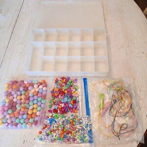 Jewelry Making Beads Alphabets Crosses Round Plastic Organizer Box KIDS FUN